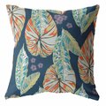 Palacedesigns 18 in. Tropical Leaf Indoor & Outdoor Throw Pillow Orange & Dark Blue PA3104217